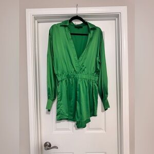Green silk romper - L